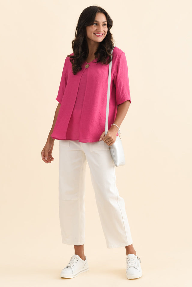 Yasmin Hot Pink Layered Button Top,Brunette model,alt text|model:Brontie image 4