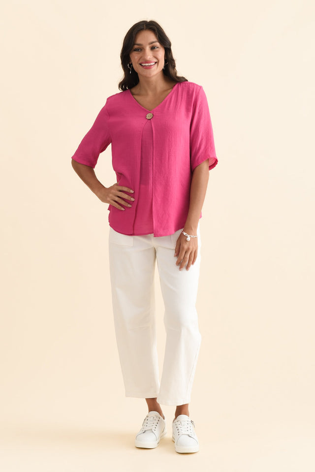 Yasmin Hot Pink Layered Button Top,Brunette model,alt text|model:Brontie image 8