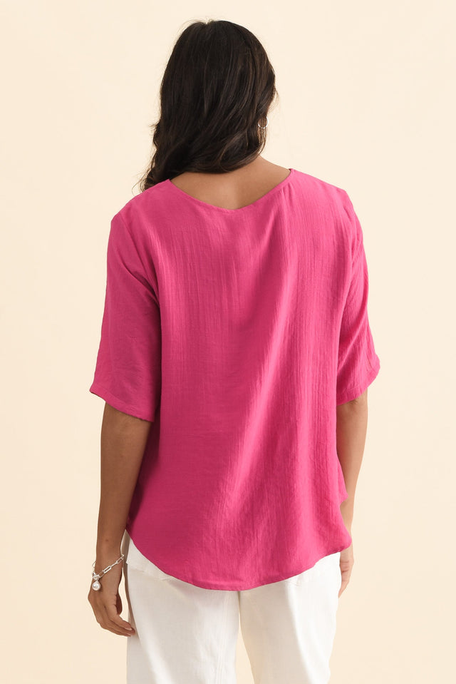 Yasmin Hot Pink Layered Button Top,Brunette model,alt text|model:Brontie image 6