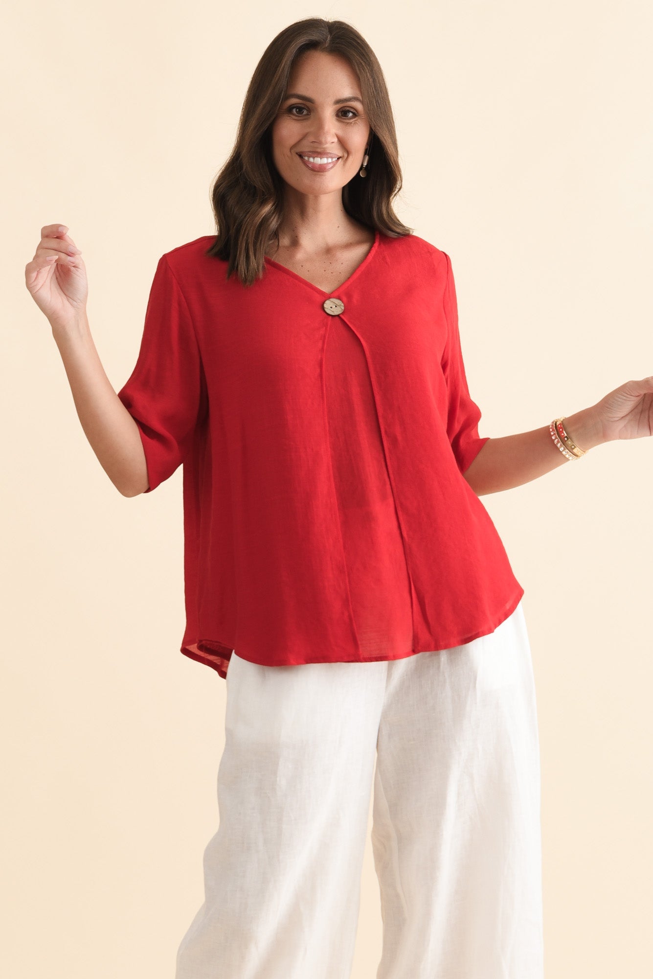 Yasmin Red Layered Button Top - Blue Bungalow NZ