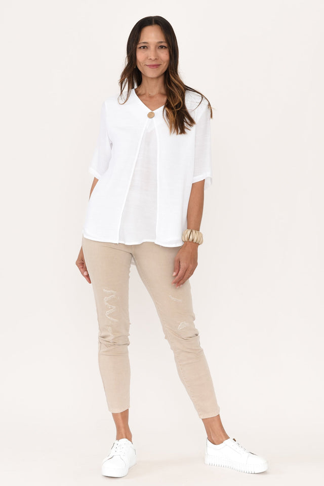 Yasmin White Layered Button Top,Brunette model,alt text|model:Cara image 8