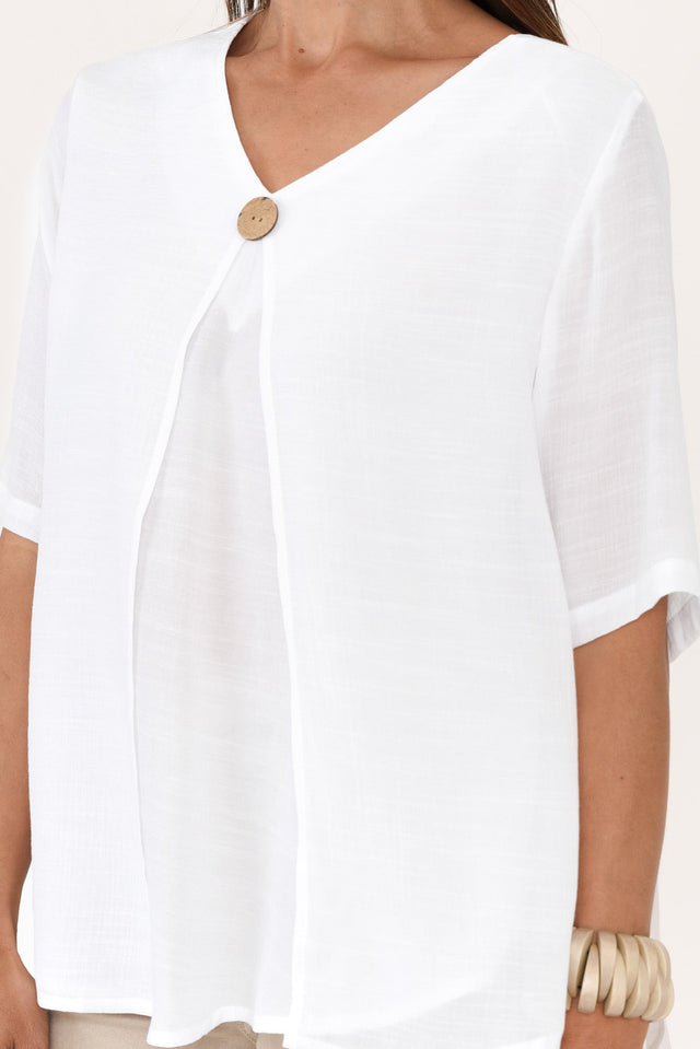Yasmin White Layered Button Top,Brunette model,alt text|model:Cara image 7