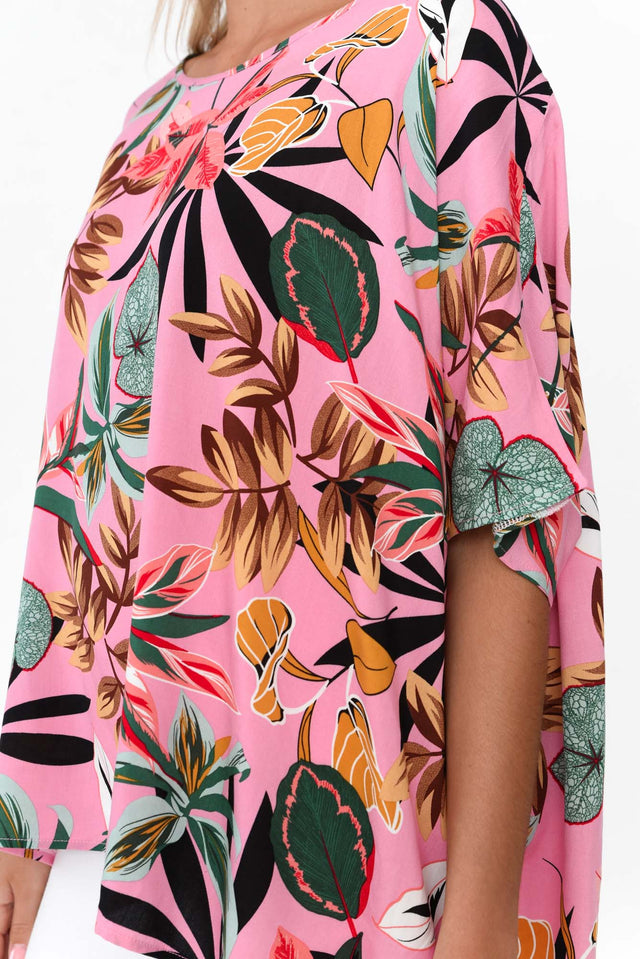 Yesenia Pink Tropical Drape Top
