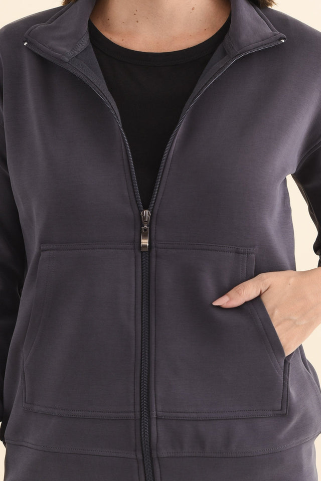 York Charcoal Zip Jacket,Brunette model,alt text|model:MJ image 6