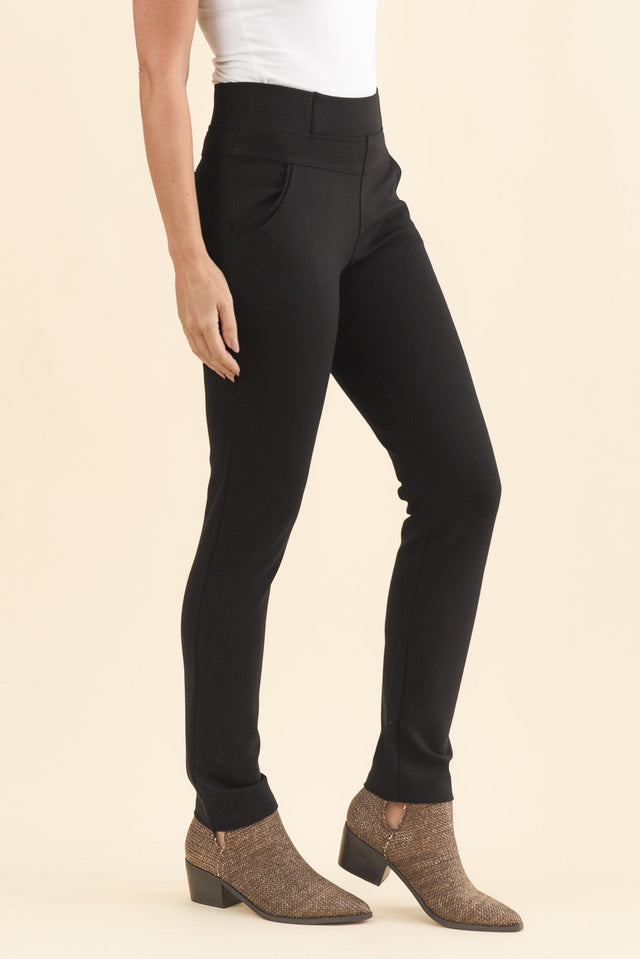 Zachary Black Stretch Pants,Brunette model,alt text|model:MJ image 4