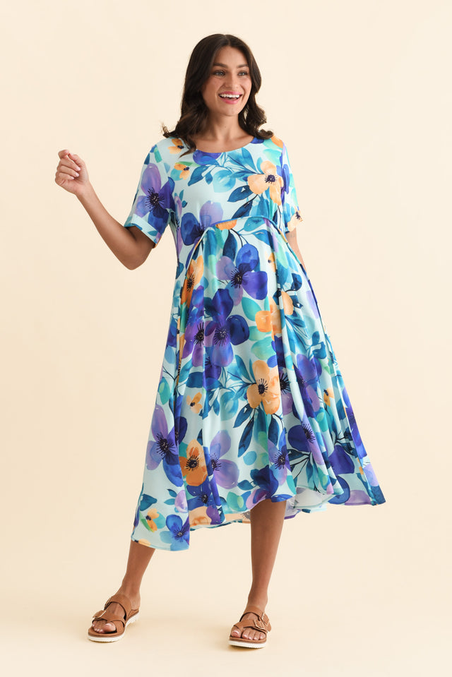 Zaelia Blue Floral Crescent Dress