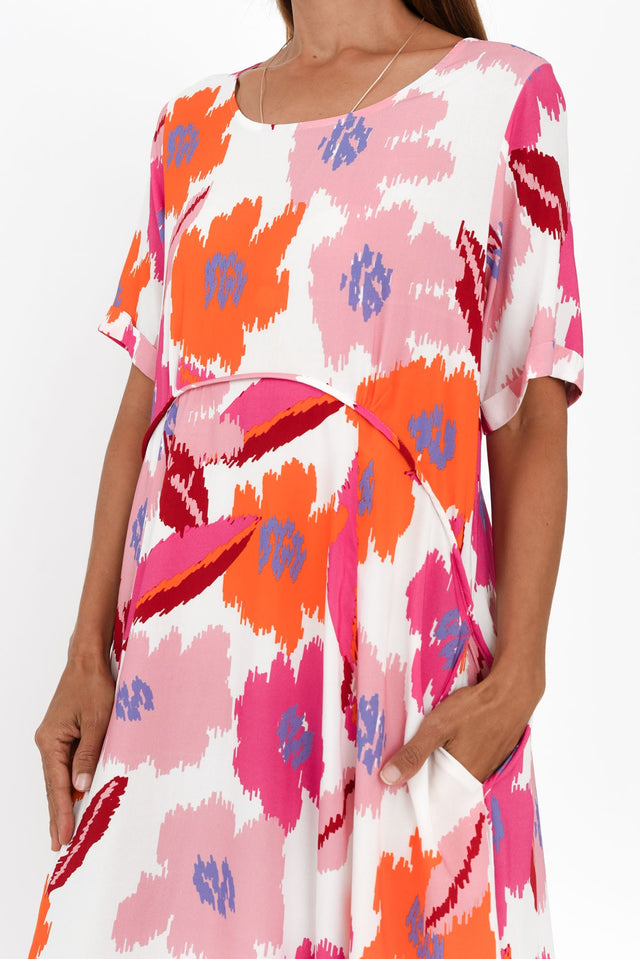 Zaelia Pink Abstract Floral Crescent Dress image 7