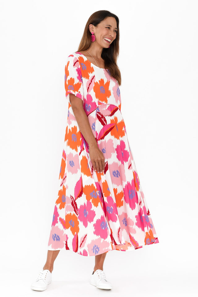 Zaelia Pink Abstract Floral Crescent Dress image 4