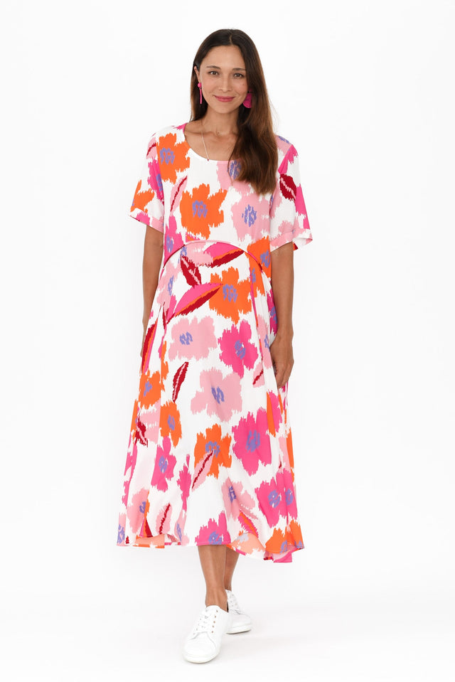 Zaelia Pink Abstract Floral Crescent Dress image 8