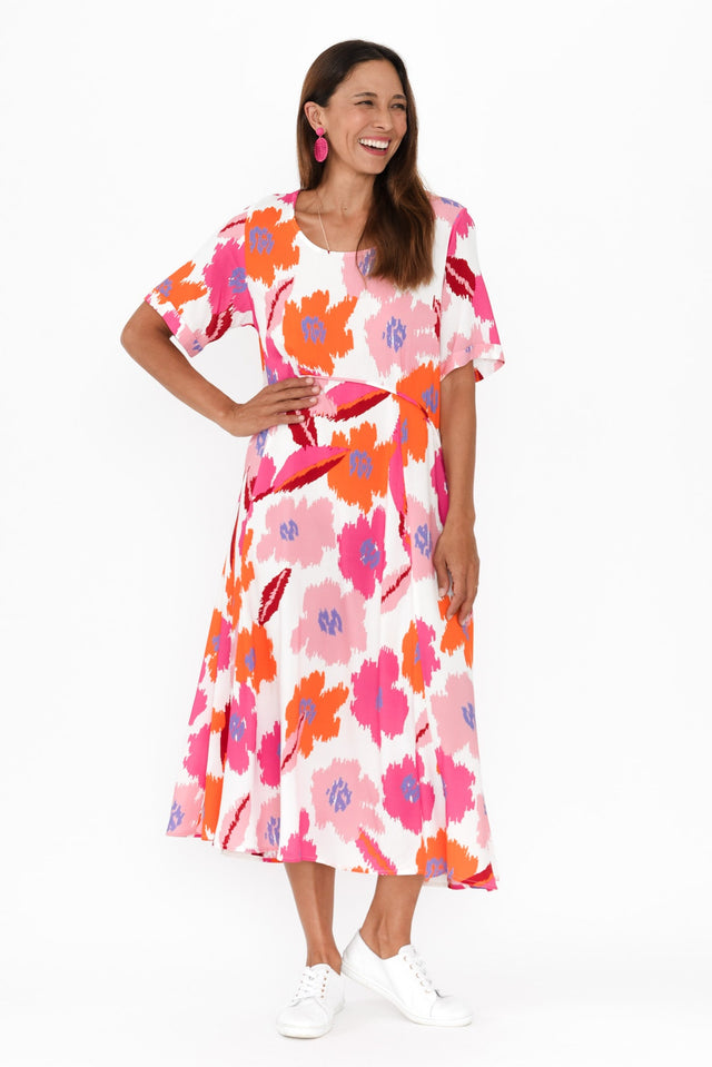 Zaelia Pink Abstract Floral Crescent Dress