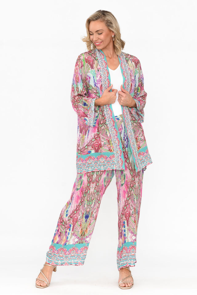 Zahara Pink Silk Short Kimono image 5