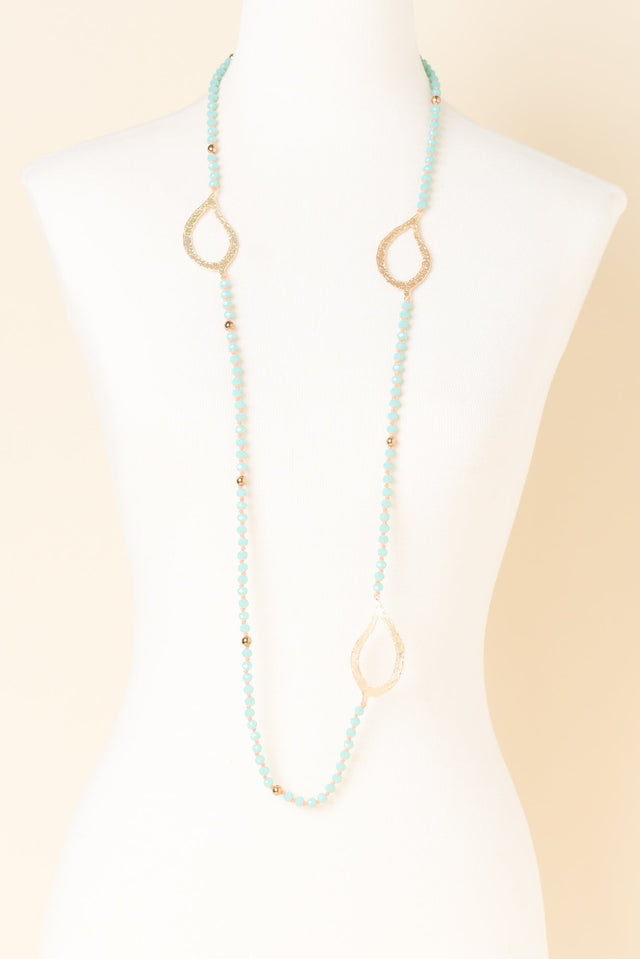 Zaire Aqua Beaded Leaf Necklace