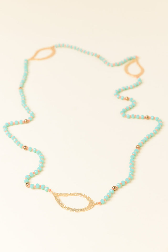 Zaire Aqua Beaded Leaf Necklace