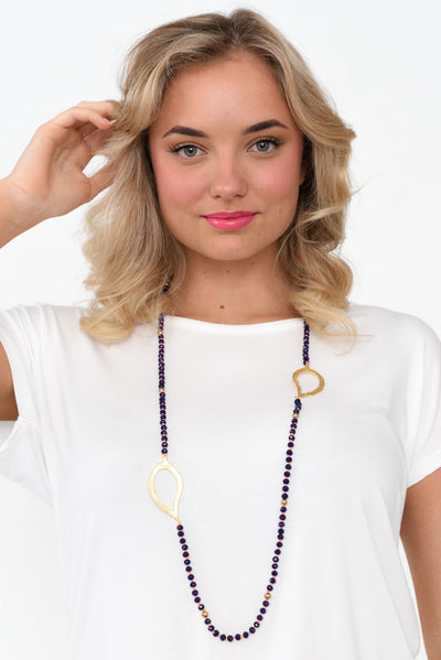 Zaire Navy Beaded Leaf Necklace