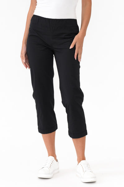 Zara Black Cotton Cropped Stretch Pants