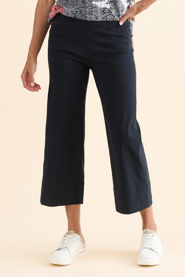 Zaro Navy Wide Leg Pants,Front,Brunette model,alt text|model:Brontie image 1