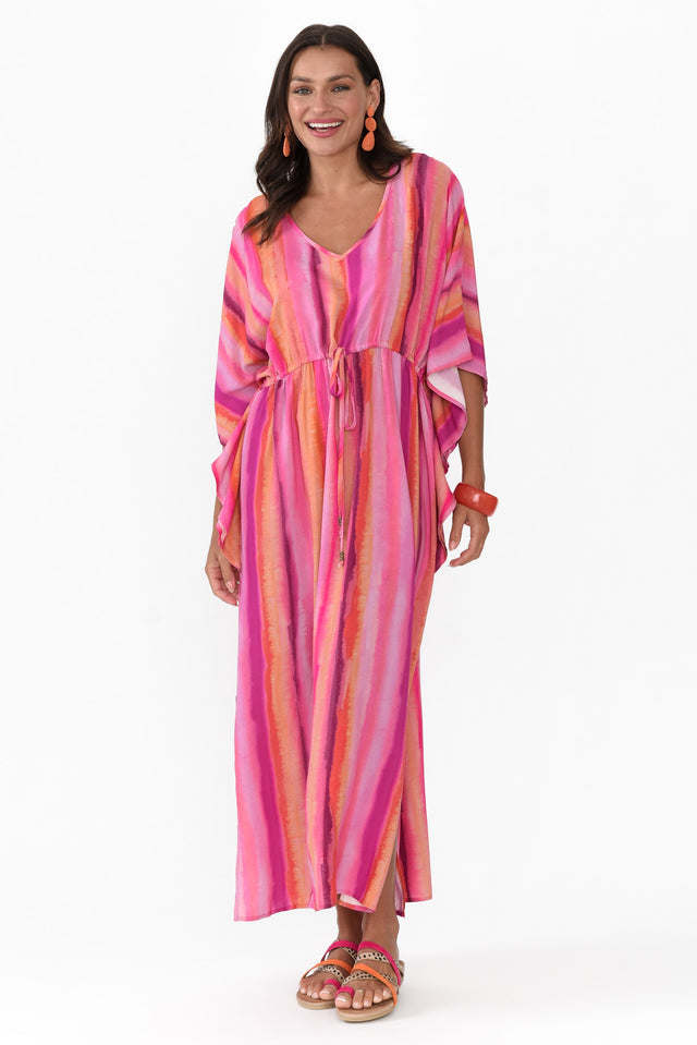 Zeland Pink Stripe Waterfall Sleeve Dress