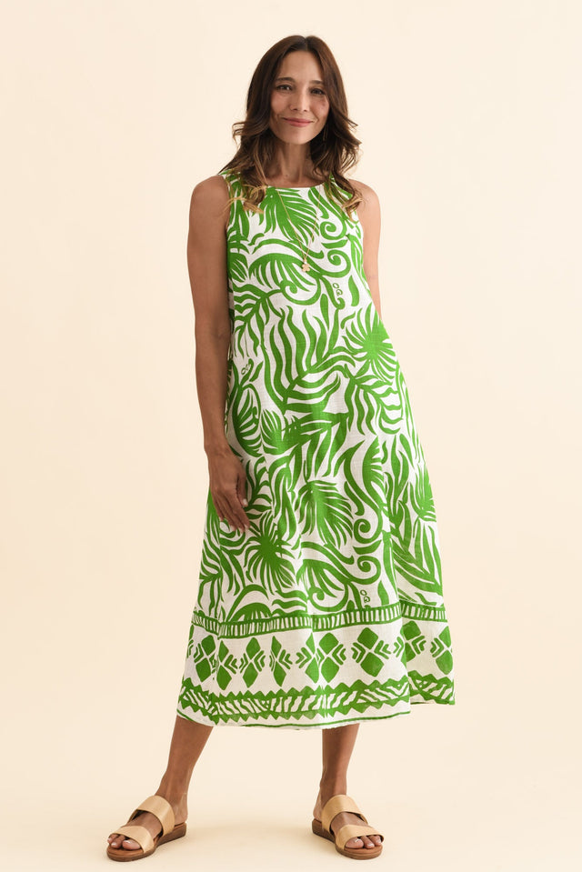 Zeldi Green Leaf Cotton Midi Dress - Blue Bungalow NZ Zeldi Green Leaf Cotton Midi Dress - Blue Bungalow NZ