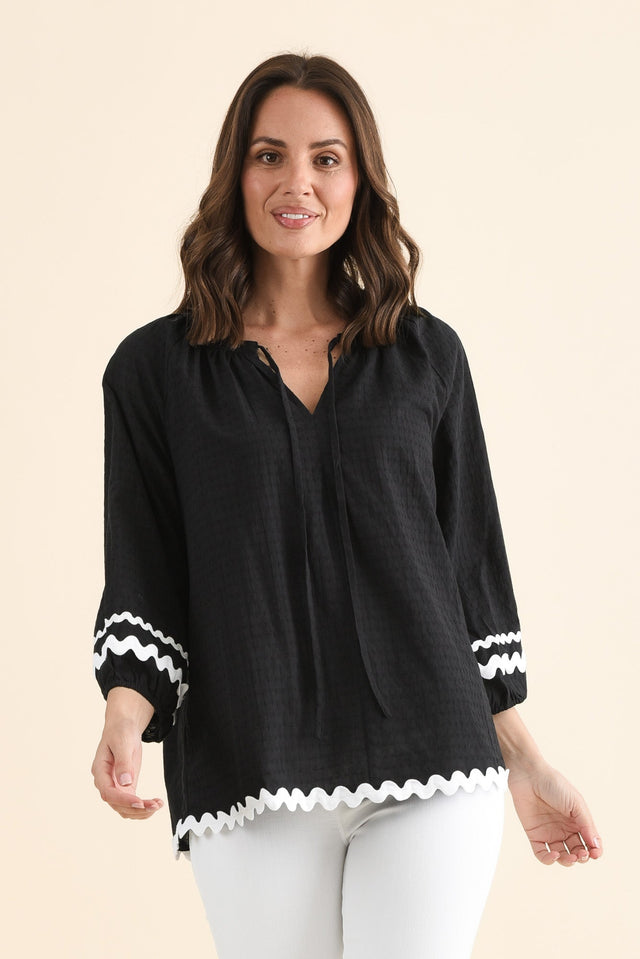 Zelma Black Trim Cotton Top