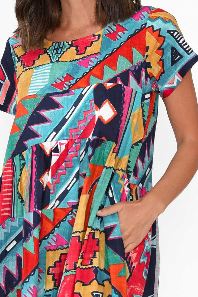 Zio Blue Abstract Organic Cotton Dress image 5