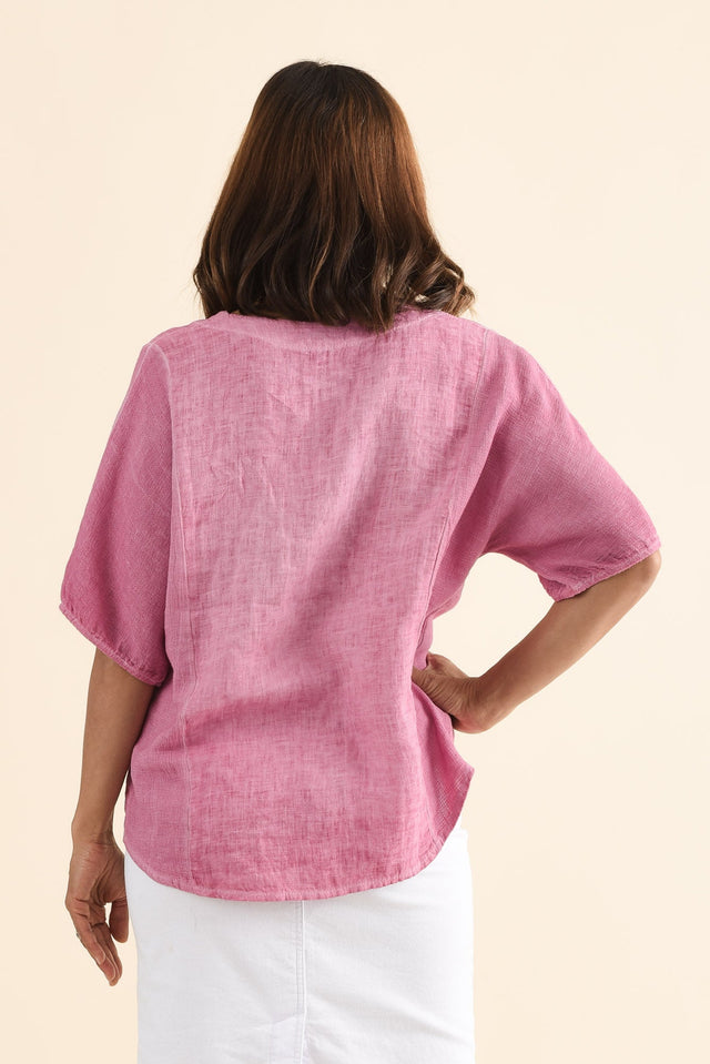 Ziola Candy Pink Linen Cotton Top,Back,Brunette model,alt text|model:Cara image 4