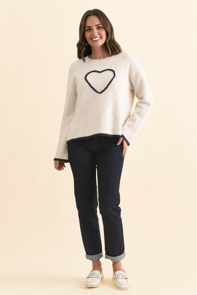 Zoe Beige Heart Knit Jumper,Brunette model,alt text|model:MJ image 3