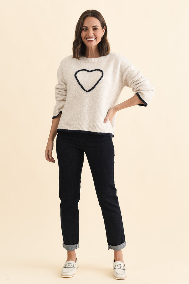 Zoe Beige Heart Knit Jumper,Brunette model,alt text|model:MJ image 7