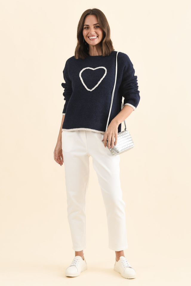 Zoe Navy Heart Knit Jumper,Brunette model,alt text|model:MJ image 3