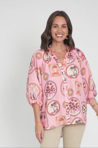 Nyssa Pink Tropical Linen Blend Shirt