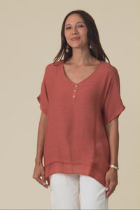 Alison Rust Layered Button Top