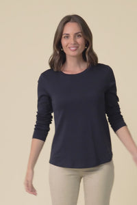 Porter Navy Cotton Long Sleeve Top