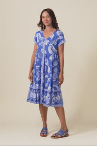 Emila Cobalt Tropical Button Dress
