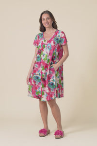 Sabina Fuchsia Flower Crinkle Cotton Dress,Video