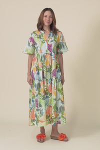 Jasira Yellow Fruity Cotton Tiered Dress,video