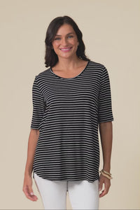 Maya Black Stripe Half Sleeve Tee