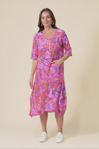 Hailee Pink Paisley Linen Cotton Dress