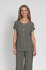 Abilene Khaki Button Top,Brunette model,alt text|model:Brontie