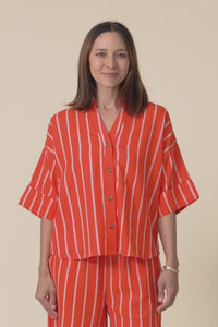 Bloom Orange Stripe Linen Blend Shirt,Video