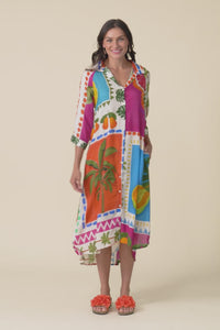 Zinnia Blue Tropical Shirt Dress,Video