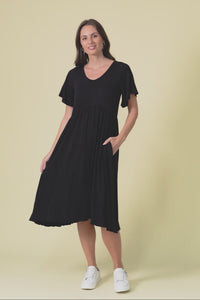 Donna Black Gathered Dress