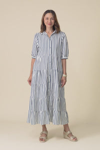 Jane Navy Stripe Linen Shirt Dress,Video