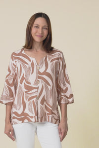 Augusta Tan Abstract Linen Cotton Top,Video