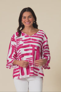Janelle Pink Geo V Neck Top