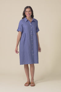 Kathy Blue Linen Shirt Dress,video