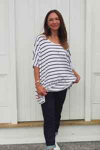 Sorronda White Stripe Bamboo Batwing Top