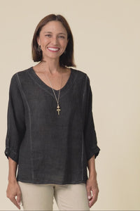 Ziola Black Linen Cotton Top