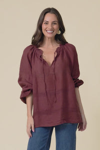 Sussana Chocolate Linen Tie Top,Video