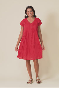 Sabina Red Crinkle Cotton Dress