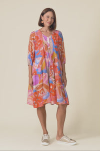 Esta Rust Abstract Sleeved Dress