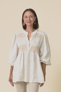Balos Natural Linen Embellished Top